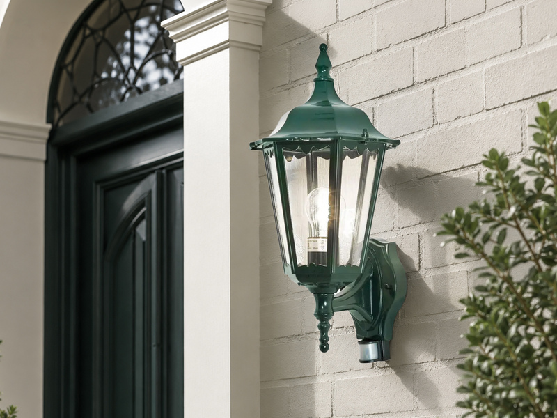 Außenwandleuchte mit Bewegungsmelder, antike E27 LED Wandlaterne, Grün Höhe 48cm