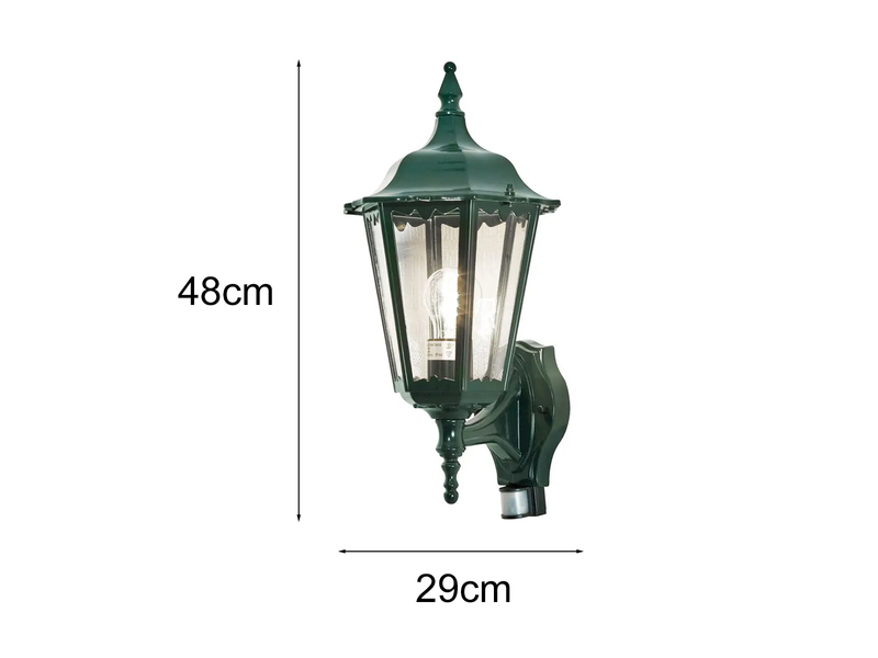 Außenwandleuchte mit Bewegungsmelder, antike E27 LED Wandlaterne, Grün Höhe 48cm