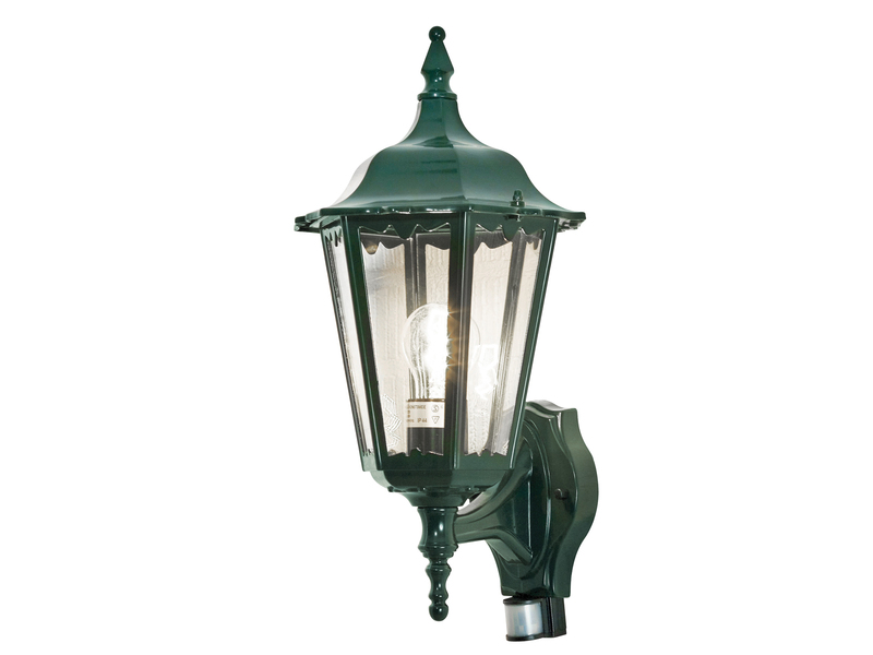 Außenwandleuchte mit Bewegungsmelder, antike E27 LED Wandlaterne, Grün Höhe 48cm