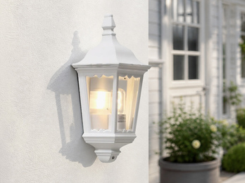 LED Außenwandleuchte Laternen Halbschale, E27, Aluminium Weiß, Höhe 44,5cm