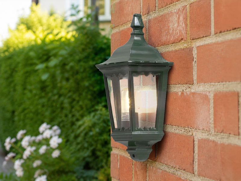 LED Außenwandleuchte Laternen Halbschale, E27, Aluminium Grün, Höhe 44,5cm
