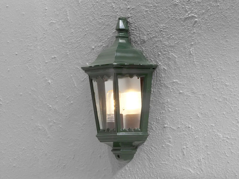 LED Außenwandleuchte Laternen Halbschale, E27, Aluminium Grün, Höhe 44,5cm