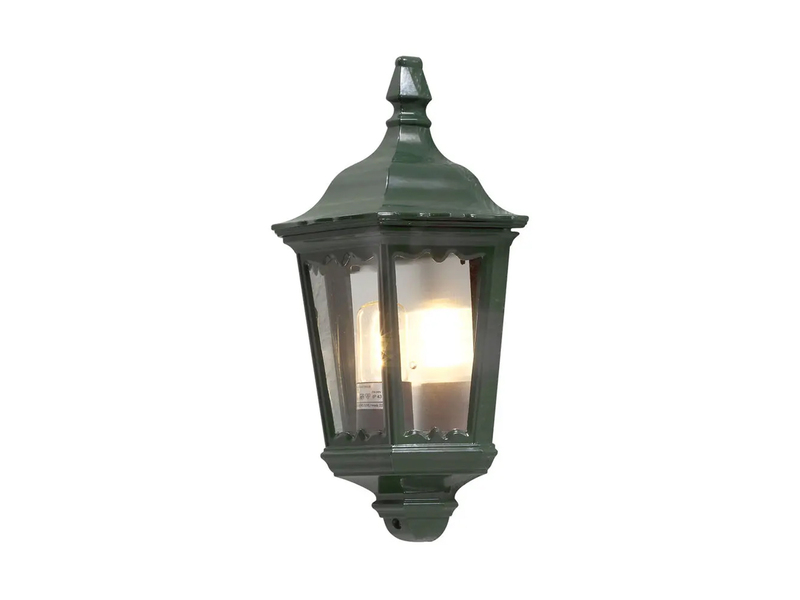 LED Außenwandleuchte Laternen Halbschale, E27, Aluminium Grün, Höhe 44,5cm
