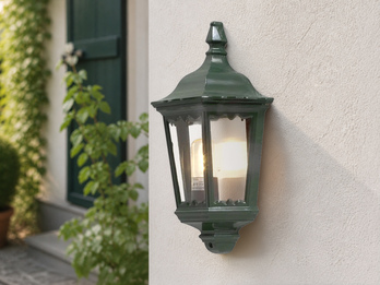 LED Außenwandleuchte Laternen Halbschale, E27, Aluminium Grün, Höhe 44,5cm