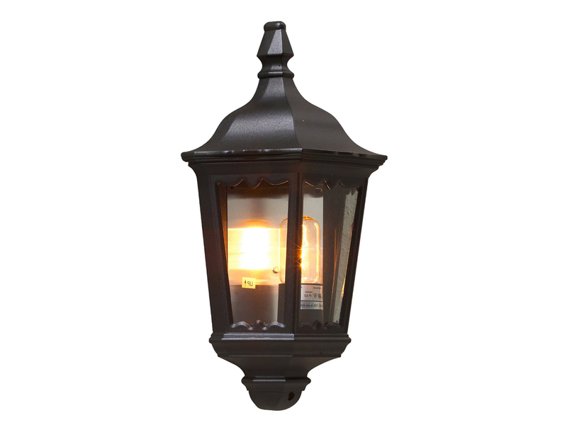 LED Außenwandleuchte Laternen Halbschale, E27, Aluminium Schwarz, Höhe 44,5cm