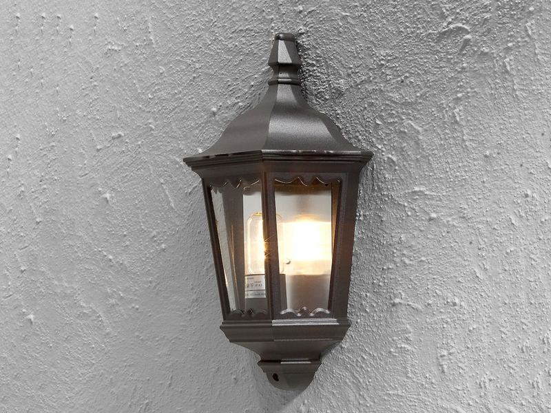 LED Außenwandleuchte Laternen Halbschale, E27, Aluminium Schwarz, Höhe 44,5cm