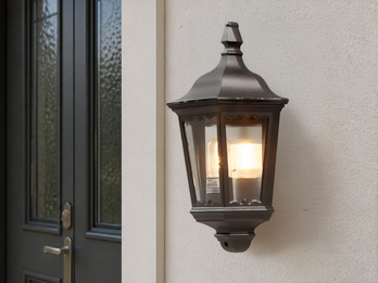 LED Außenwandleuchte Laternen Halbschale, E27, Aluminium Schwarz, Höhe 44,5cm