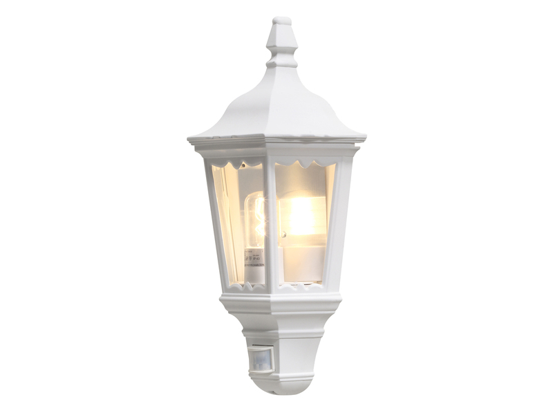 LED Außenwandleuchte mit Bewegungsmelder, Laternen Halbschale, Weiß Höhe 49,5cm