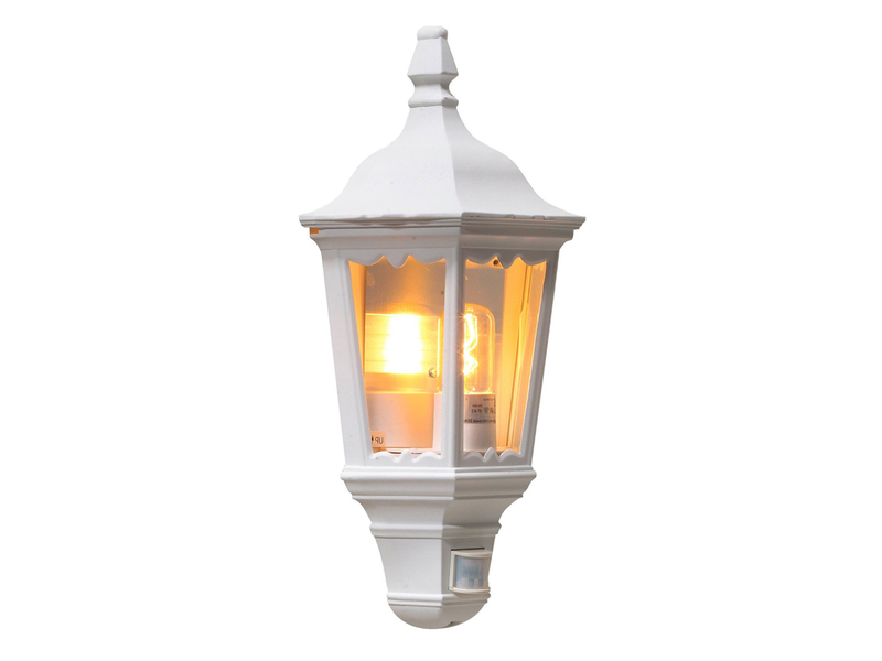 LED Außenwandleuchte mit Bewegungsmelder, Laternen Halbschale, Weiß Höhe 49,5cm