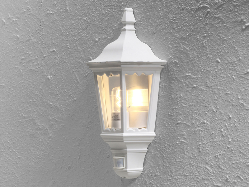 LED Außenwandleuchte mit Bewegungsmelder, Laternen Halbschale, Weiß Höhe 49,5cm