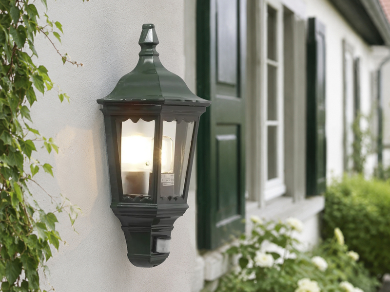 LED Außenwandleuchte mit Bewegungsmelder, Laternen Halbschale, Grün Höhe 49,5cm