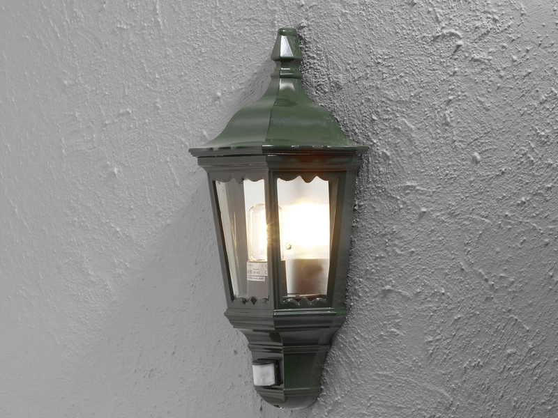 LED Außenwandleuchte mit Bewegungsmelder, Laternen Halbschale, Grün Höhe 49,5cm