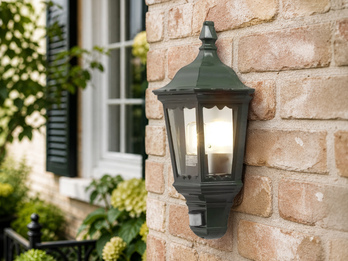 LED Außenwandleuchte mit Bewegungsmelder, Laternen Halbschale, Grün Höhe 49,5cm