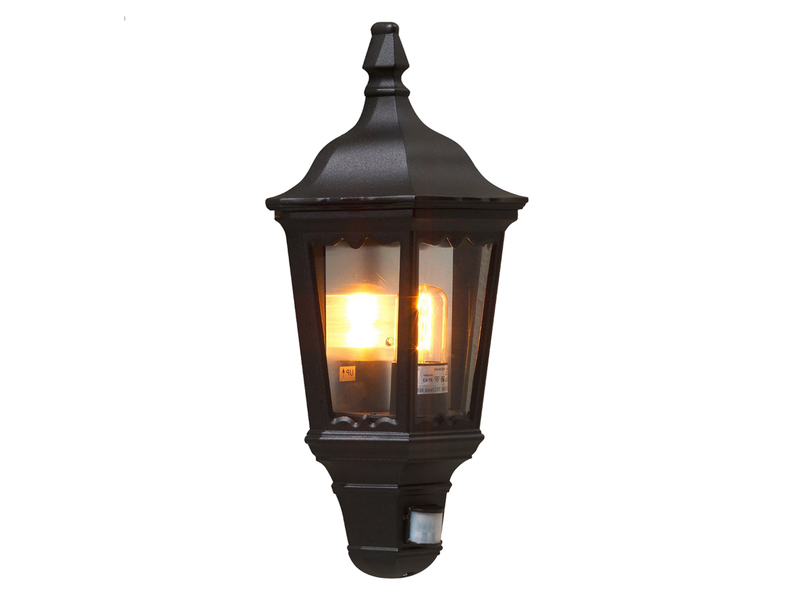 LED Außenwandleuchte mit Bewegungsmelder, Laternen Halbschale, Schwarz H: 49,5cm
