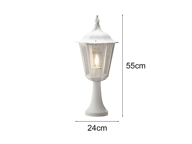 LED Sockelleuchte aus Aluminium Weiß, antike E27 Gartenlaterne, Höhe 55cm