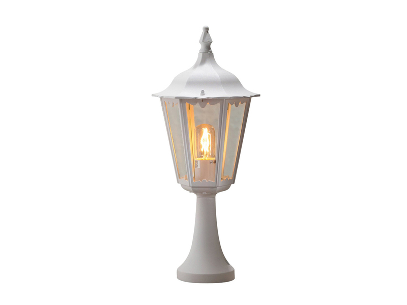 LED Sockelleuchte aus Aluminium Weiß, antike E27 Gartenlaterne, Höhe 55cm