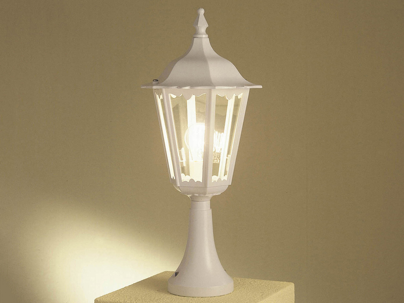 LED Sockelleuchte aus Aluminium Weiß, antike E27 Gartenlaterne, Höhe 55cm