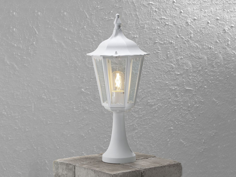 LED Sockelleuchte aus Aluminium Weiß, antike E27 Gartenlaterne, Höhe 55cm