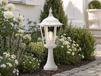 LED Sockelleuchte aus Aluminium Weiß, antike E27 Gartenlaterne, Höhe 55cm