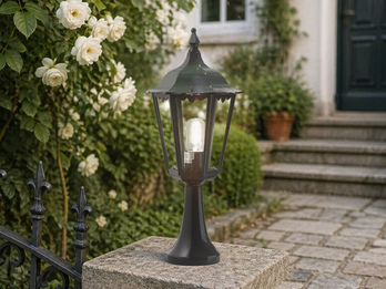 LED Sockelleuchte aus Aluminium Grün, antike E27 Gartenlaterne, Höhe 55cm