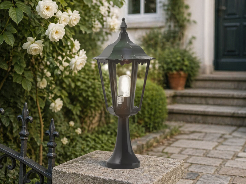 LED Sockelleuchte aus Aluminium Grün, antike E27 Gartenlaterne, Höhe 55cm