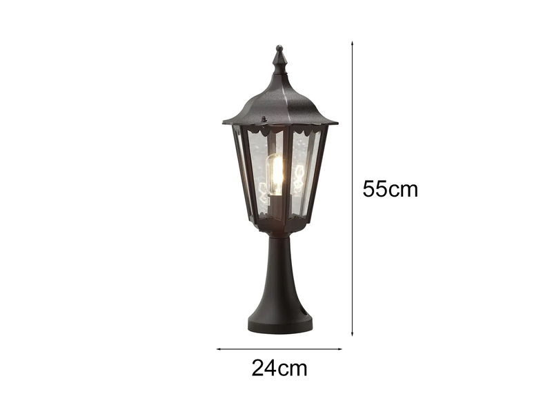 LED Sockelleuchte aus Aluminium Schwarz, antike E27 Gartenlaterne, Höhe 55cm