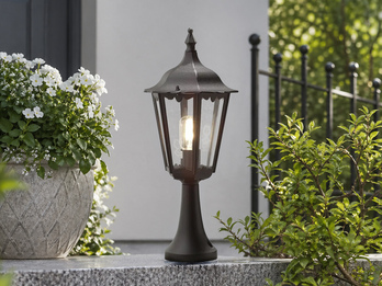 LED Sockelleuchte aus Aluminium Schwarz, antike E27 Gartenlaterne, Höhe 55cm