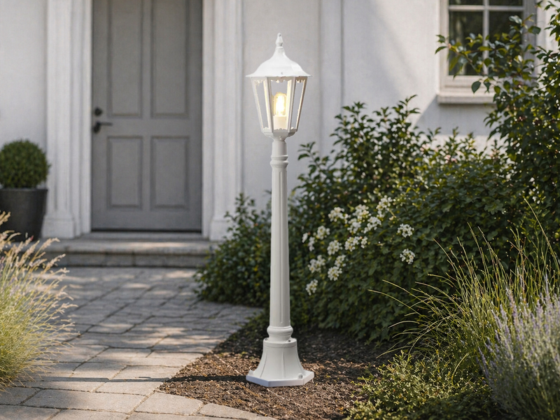 LED Wegeleuchte aus Aluminium Weiß, antike E27 Gartenlaterne, Höhe 120cm