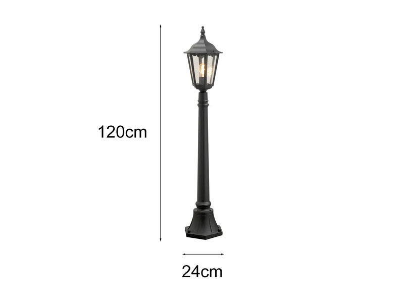 LED Wegeleuchte aus Aluminium Schwarz, antike E27 Gartenlaterne, Höhe 120cm