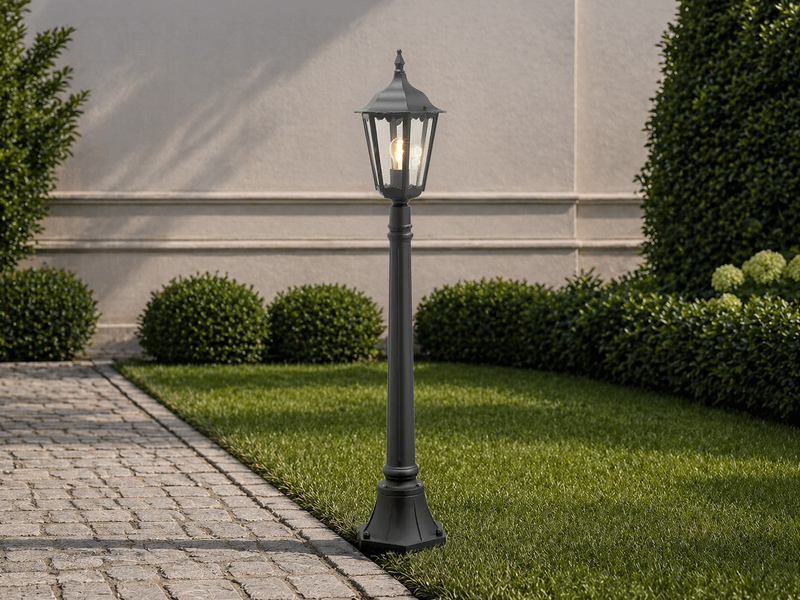 LED Wegeleuchte aus Aluminium Schwarz, antike E27 Gartenlaterne, Höhe 120cm
