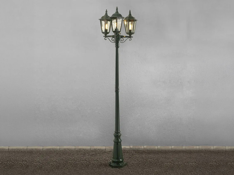 LED Straßenlaterne Aluminium Grün, E27 Gartenlaterne 3-flammig, Höhe 220cm