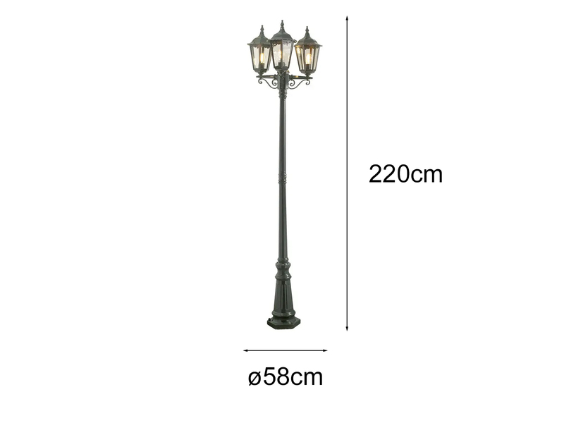 LED Straßenlaterne Aluminium Grün, E27 Gartenlaterne 3-flammig, Höhe 220cm