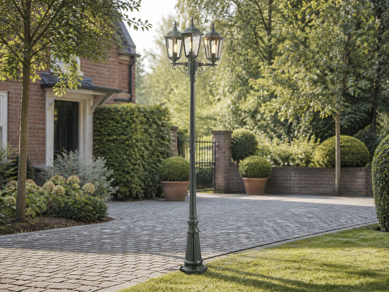 LED Straßenlaterne Aluminium Grün, E27 Gartenlaterne 3-flammig, Höhe 220cm