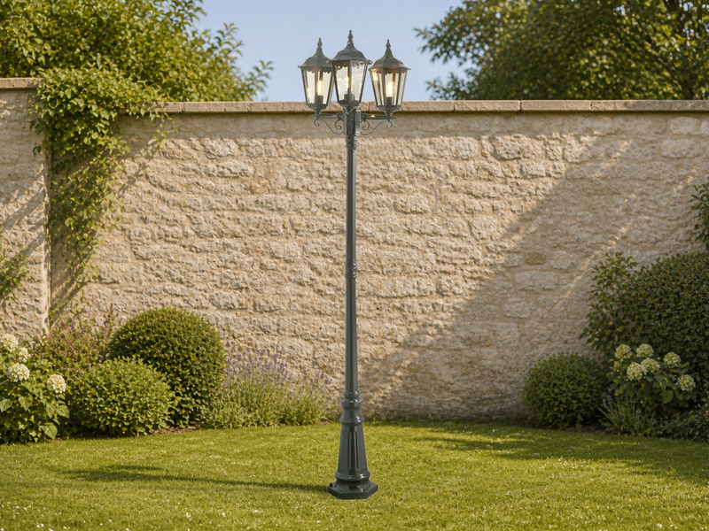 LED Straßenlaterne Aluminium Grün, E27 Gartenlaterne 3-flammig, Höhe 220cm