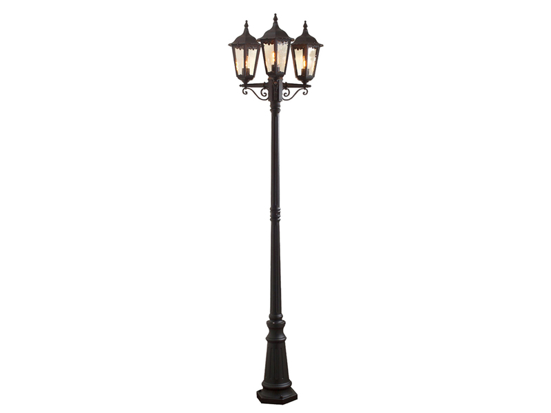 LED Straßenlaterne Aluminium Schwarz, E27 Gartenlaterne 3-flammig, Höhe 220cm