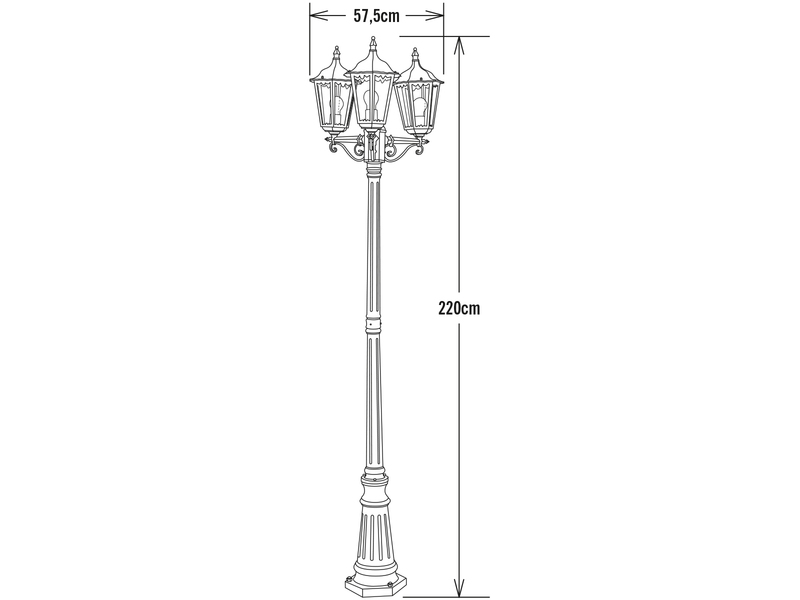 LED Straßenlaterne Aluminium Schwarz, E27 Gartenlaterne 3-flammig, Höhe 220cm