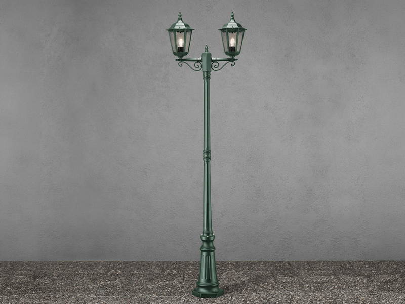 LED Straßenlaterne Aluminium Grün, E27 Gartenlaterne 2-flammig, Höhe 220cm