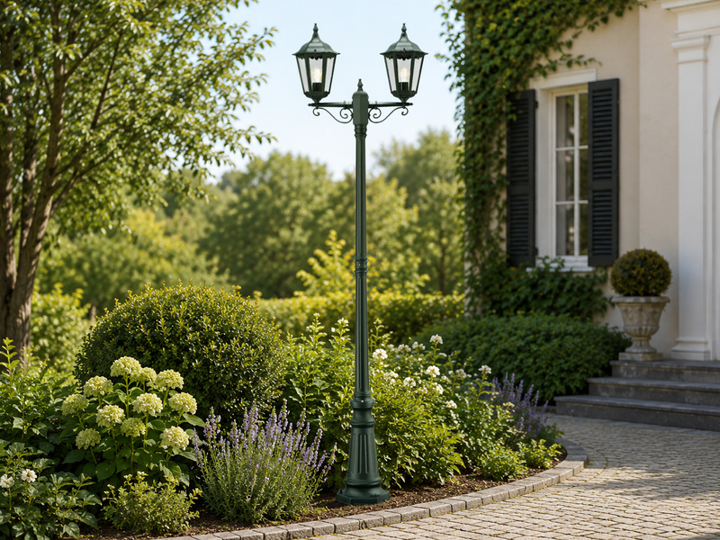 LED Straßenlaterne Aluminium Grün, E27 Gartenlaterne 2-flammig, Höhe 220cm