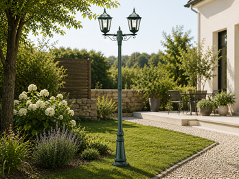 LED Straßenlaterne Aluminium Grün, E27 Gartenlaterne 2-flammig, Höhe 220cm