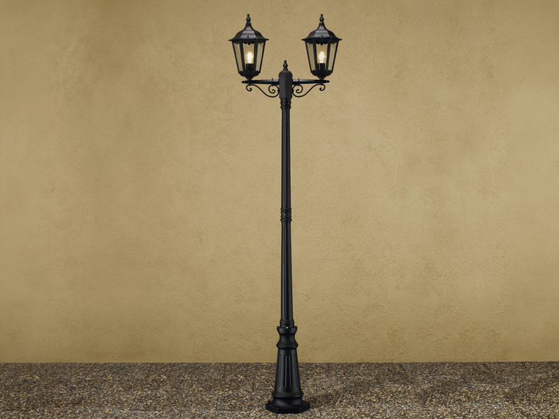 LED Straßenlaterne Aluminium Schwarz, E27 Gartenlaterne 2-flammig, Höhe 220cm