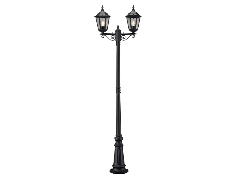 LED Straßenlaterne Aluminium Schwarz, E27 Gartenlaterne 2-flammig, Höhe 220cm