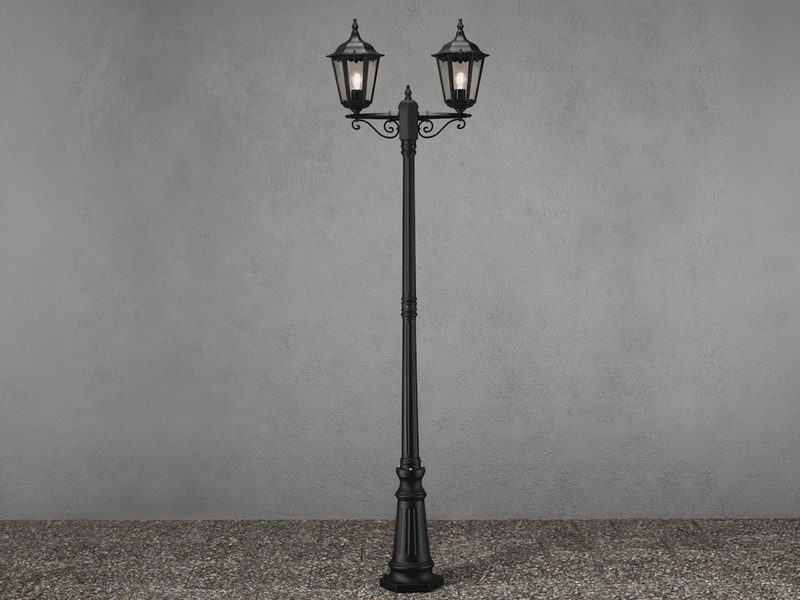 LED Straßenlaterne Aluminium Schwarz, E27 Gartenlaterne 2-flammig, Höhe 220cm