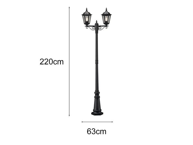 LED Straßenlaterne Aluminium Schwarz, E27 Gartenlaterne 2-flammig, Höhe 220cm