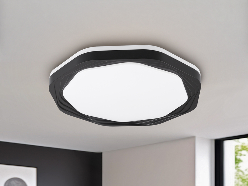 Flache LED Deckenleuchte dimmbar über Schalter Weiß Schwarz, Ø 52,5cm