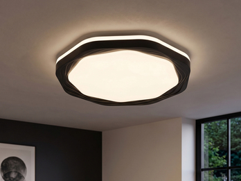 Flache LED Deckenleuchte dimmbar über Schalter Weiß Schwarz, Ø 52,5cm