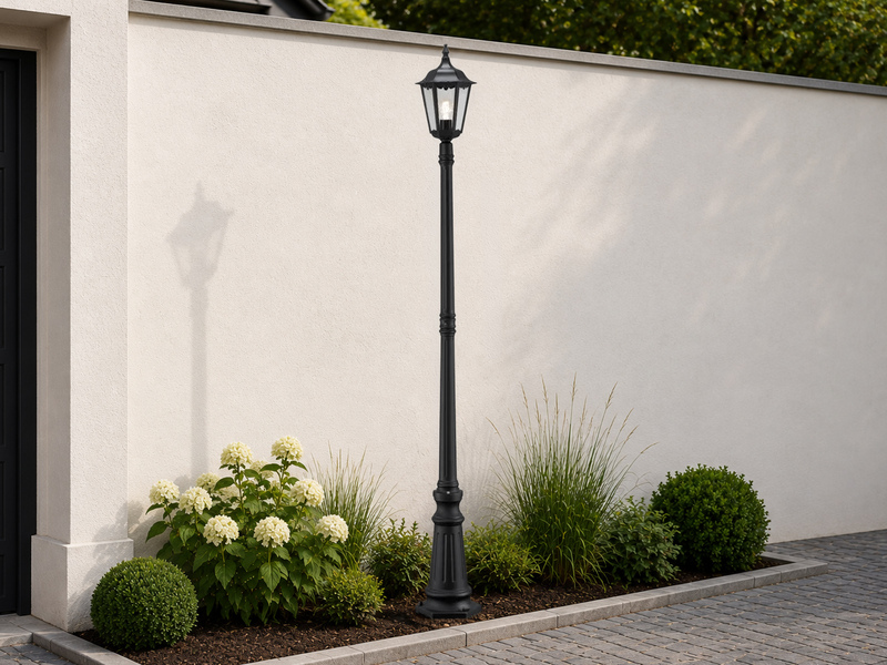 LED Straßenlaterne Aluminium Schwarz, E27 Gartenlaterne 1-flammig, Höhe 210cm