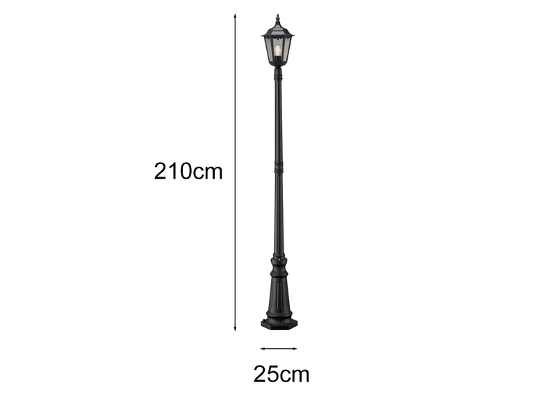 LED Straßenlaterne Aluminium Schwarz, E27 Gartenlaterne 1-flammig, Höhe 210cm