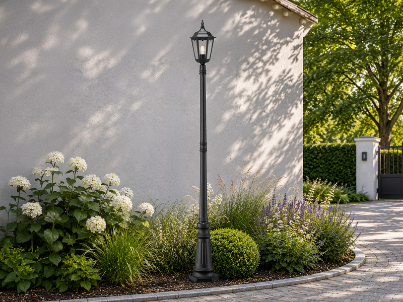 LED Straßenlaterne Aluminium Schwarz, E27 Gartenlaterne 1-flammig, Höhe 210cm