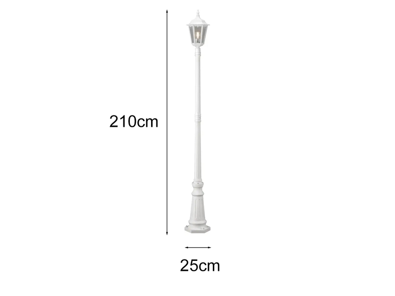 LED Straßenlaterne Aluminium Weiß, E27 Gartenlaterne 1-flammig, Höhe 210cm