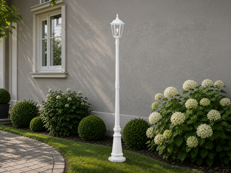 LED Straßenlaterne Aluminium Weiß, E27 Gartenlaterne 1-flammig, Höhe 210cm